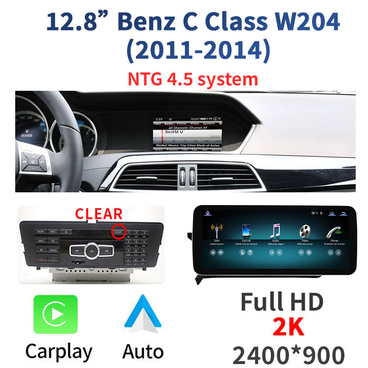 Pantalla Linux para Mercedes-Benz Clase C W204 NTG 4.5 2011–2014 – 10,25 pulgadas / 12,8 pulgadas