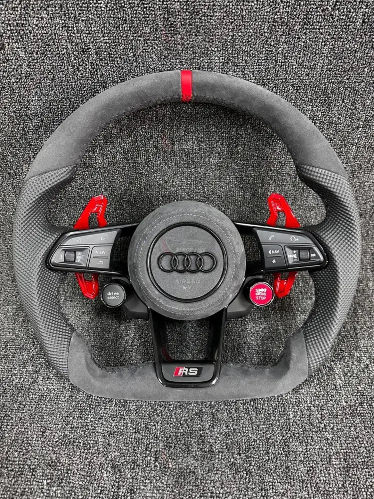 Volante Audi RS deportivo en Alcántara cuero texturizado y levas rojas con airbag incluido
