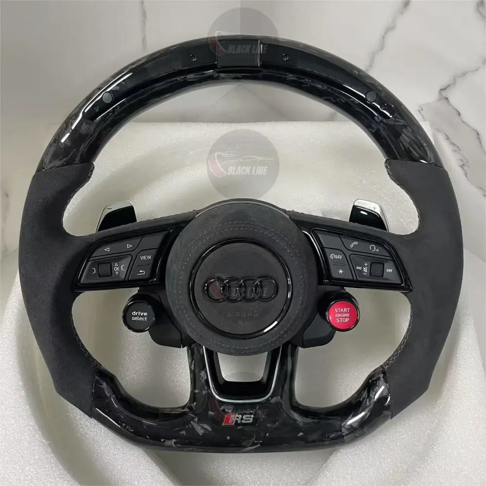 Volante Audi RS Deportivo en Carbono Forjado y Alcántara | Display LED Levas Drive Select Start Engine Stop