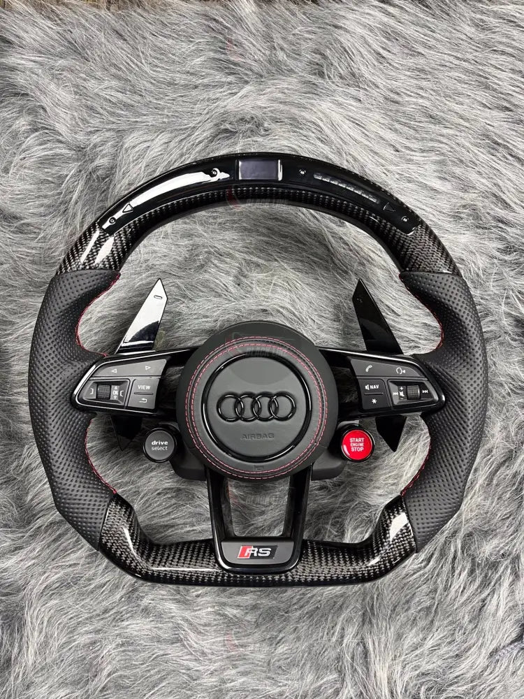 Volante Audi RS Deportivo en Carbono y Cuero Perforado con Pantalla LED | Levas Drive Select Start/Stop Fondo Plano y