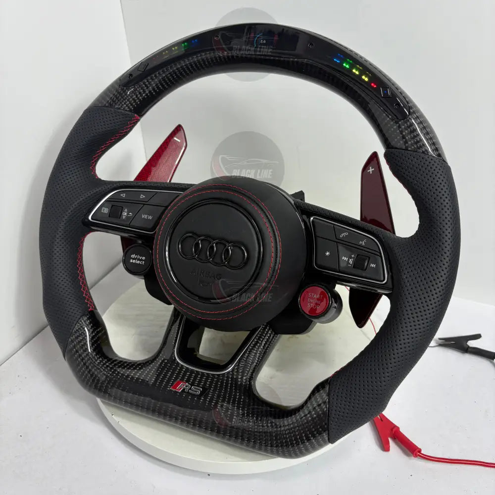 Volante Audi RS Personalizado en Fibra de Carbono Cuero Perforado y Pantalla LED con Airbag Incluido