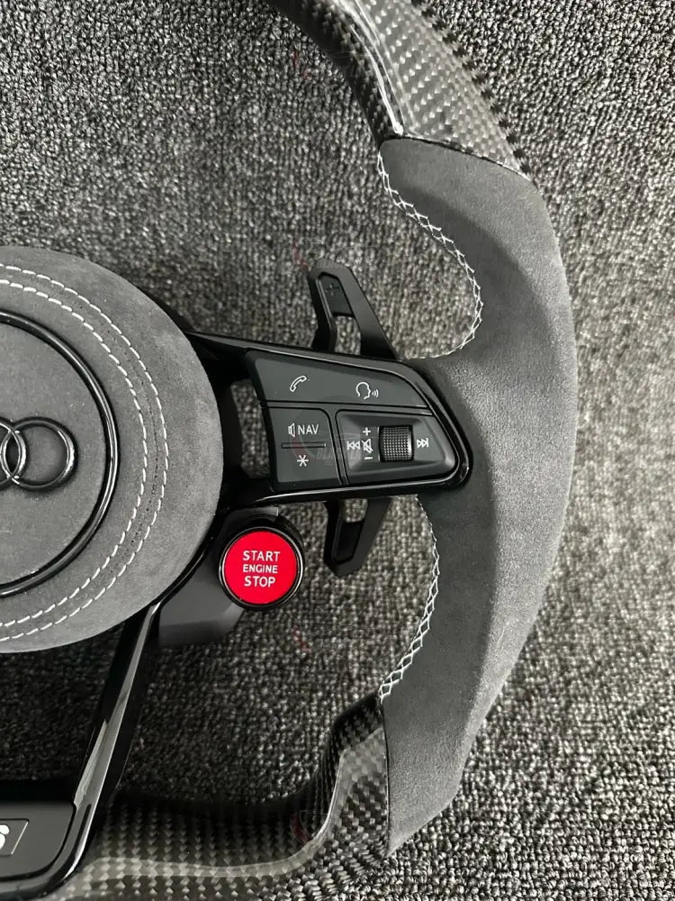 Volante Audi RS Deportivo en Fibra de Carbono y Alcántara Gris | Levas Drive Select Start Engine Stop Multifunción y