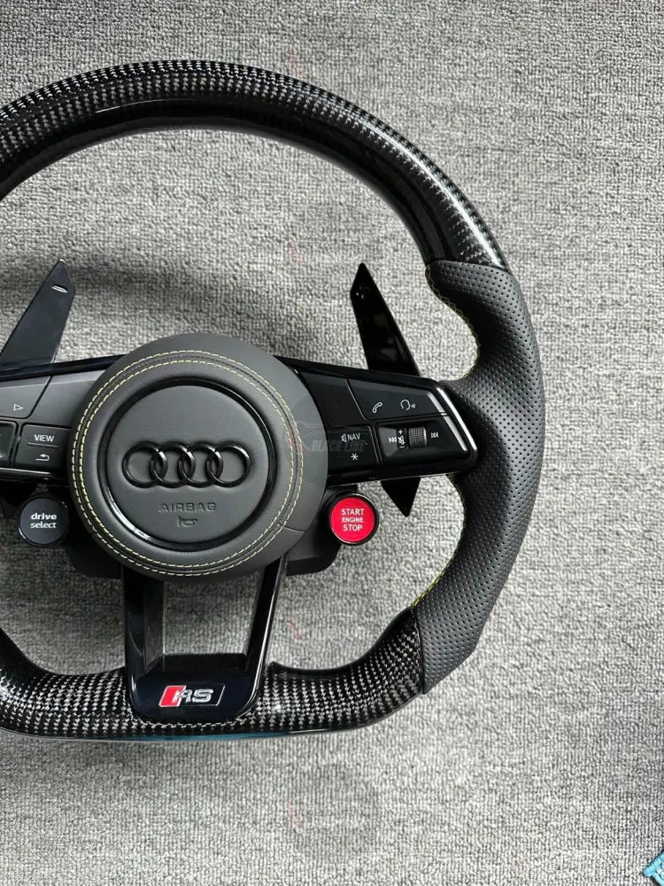 Volante Audi RS Deportivo en Fibra de Carbono y Cuero Perforado | Drive Select Start Engine Stop Levas Multifunción y