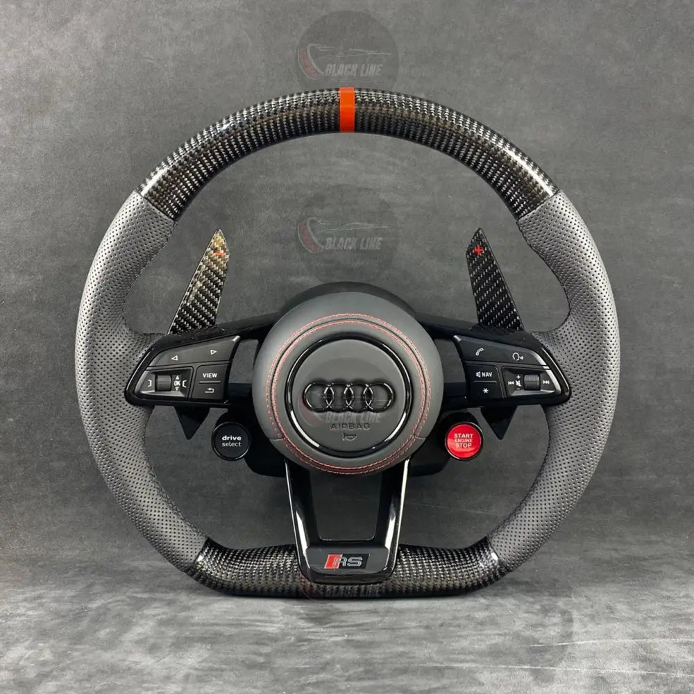 Volante Audi RS Performance en Fibra de Carbono Cuero Perforado Levas y Multifunción