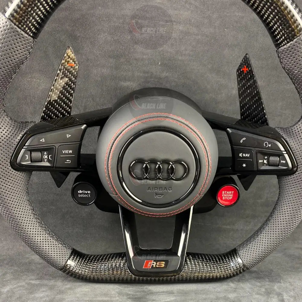 Volante Audi RS Performance en Fibra de Carbono Cuero Perforado Levas y Multifunción