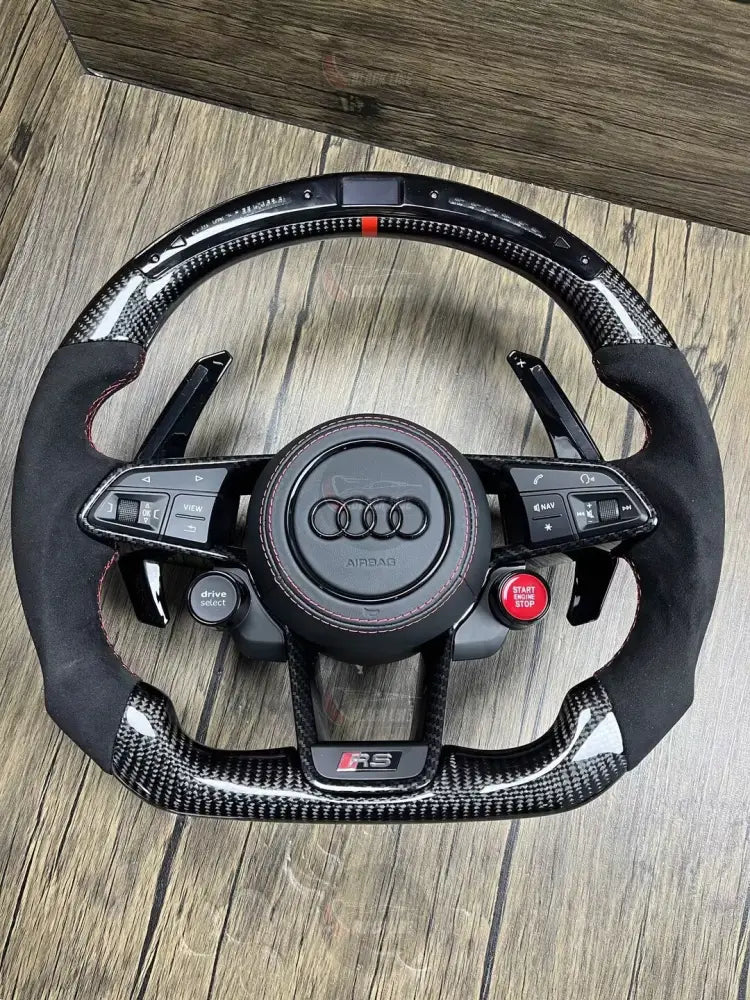 Volante Audi RS Performance en Fibra de Carbono con Pantalla Alcantara Negra Levas y Multifunción