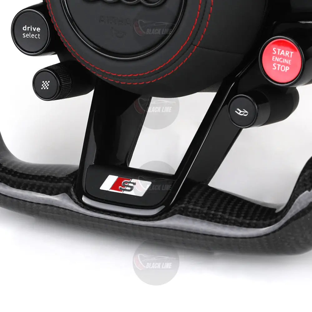 Volante Audi S deportivo en fibra de carbono cuero perforado y costuras rojas con airbag incluido