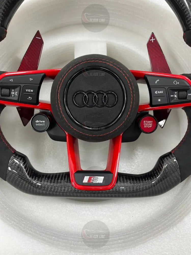 Volante Audi S Line Deportivo en Fibra de Carbono y Alcántara | Levas Rojas Drive Select Start Engine Stop Multifunción