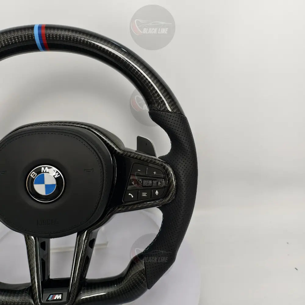 Volante BMW M de Carbono y Cuero Perforado | Base Plana Levas de Cambio Mandos Multifunción y Airbag