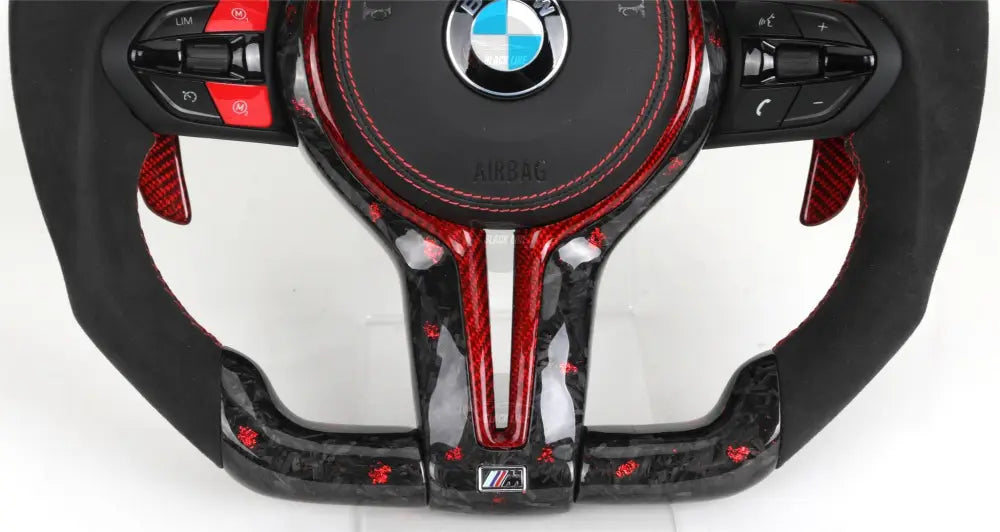 Volante BMW M Deportivo en Carbono Forjado Rojo y Alcantara | Pantalla LED Botones M1/M2 Levas y Airbag