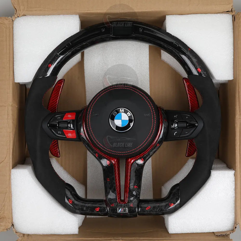 Volante BMW M Deportivo en Carbono Forjado Rojo y Alcantara | Pantalla LED Botones M1/M2 Levas y Airbag