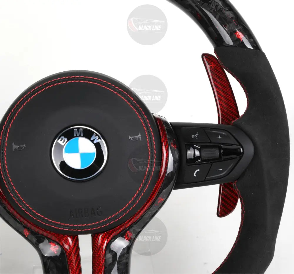 Volante BMW M Deportivo en Carbono Forjado Rojo y Alcantara | Pantalla LED Botones M1/M2 Levas y Airbag