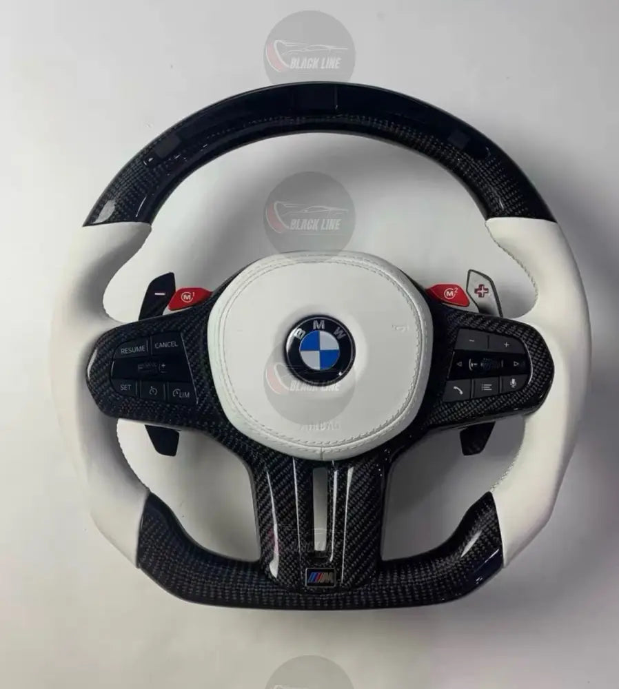 Volante BMW M Personalizado en Fibra de Carbono Cuero Blanco y Pantalla LED con Airbag Incluido