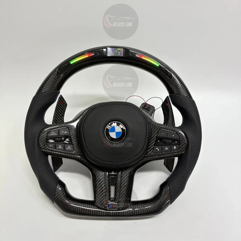 Volante BMW M Personalizado en Fibra de Carbono Cuero Perforado y Pantalla LED con Airbag Incluido