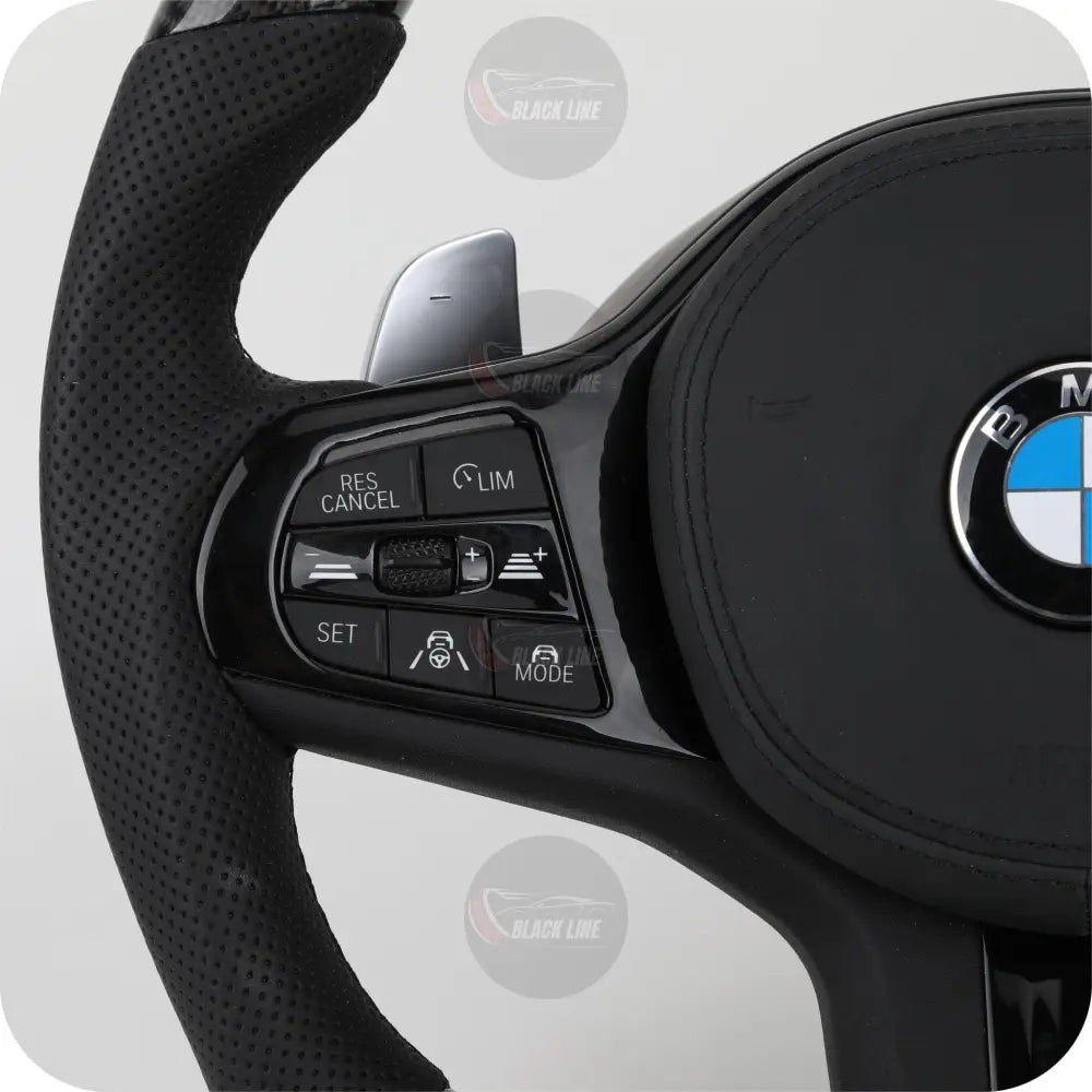 Volante BMW M Deportivo en Fibra de Carbono y Cuero Perforado | Display LED Levas Multifunción Airbag y Fondo Plano