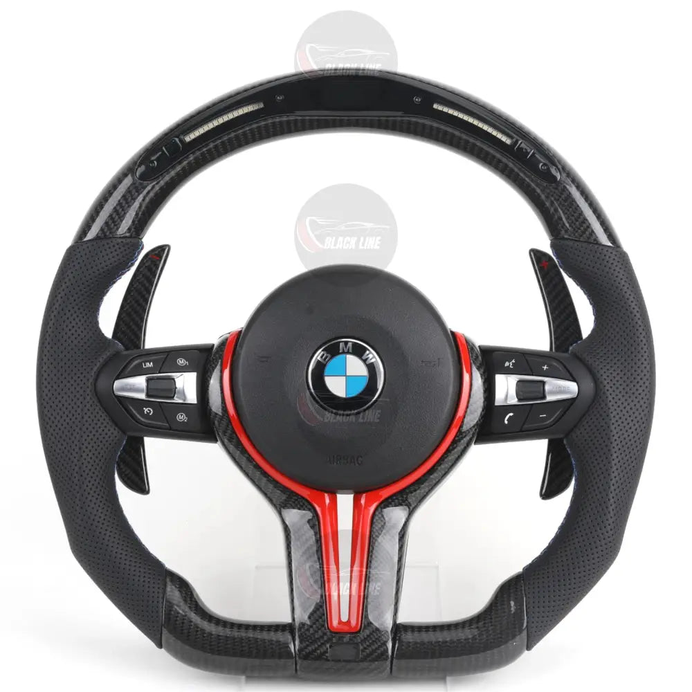 Volante BMW M Performance en Fibra de Carbono Alcantara Perforada Levas Rojas y Botones M1/M2