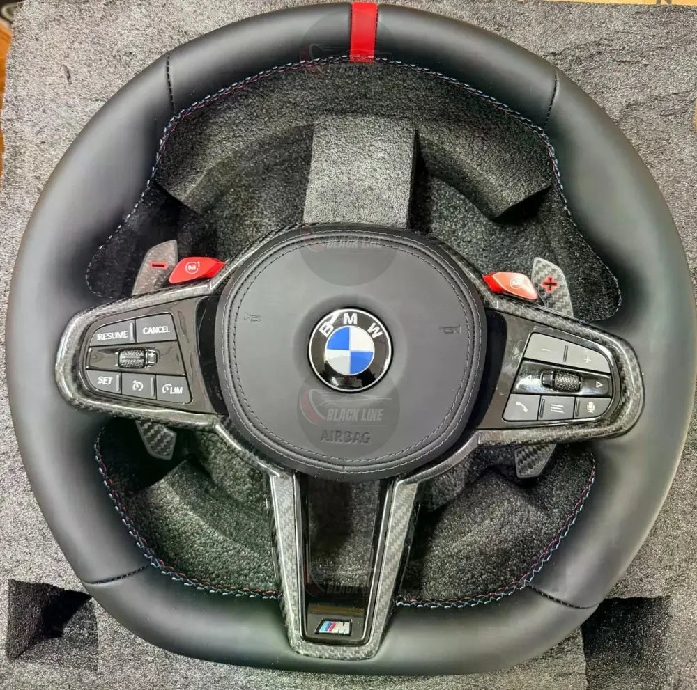 Volante BMW M Performance en Cuero Negro con Fibra de Carbono Levas y Botones M1/M2