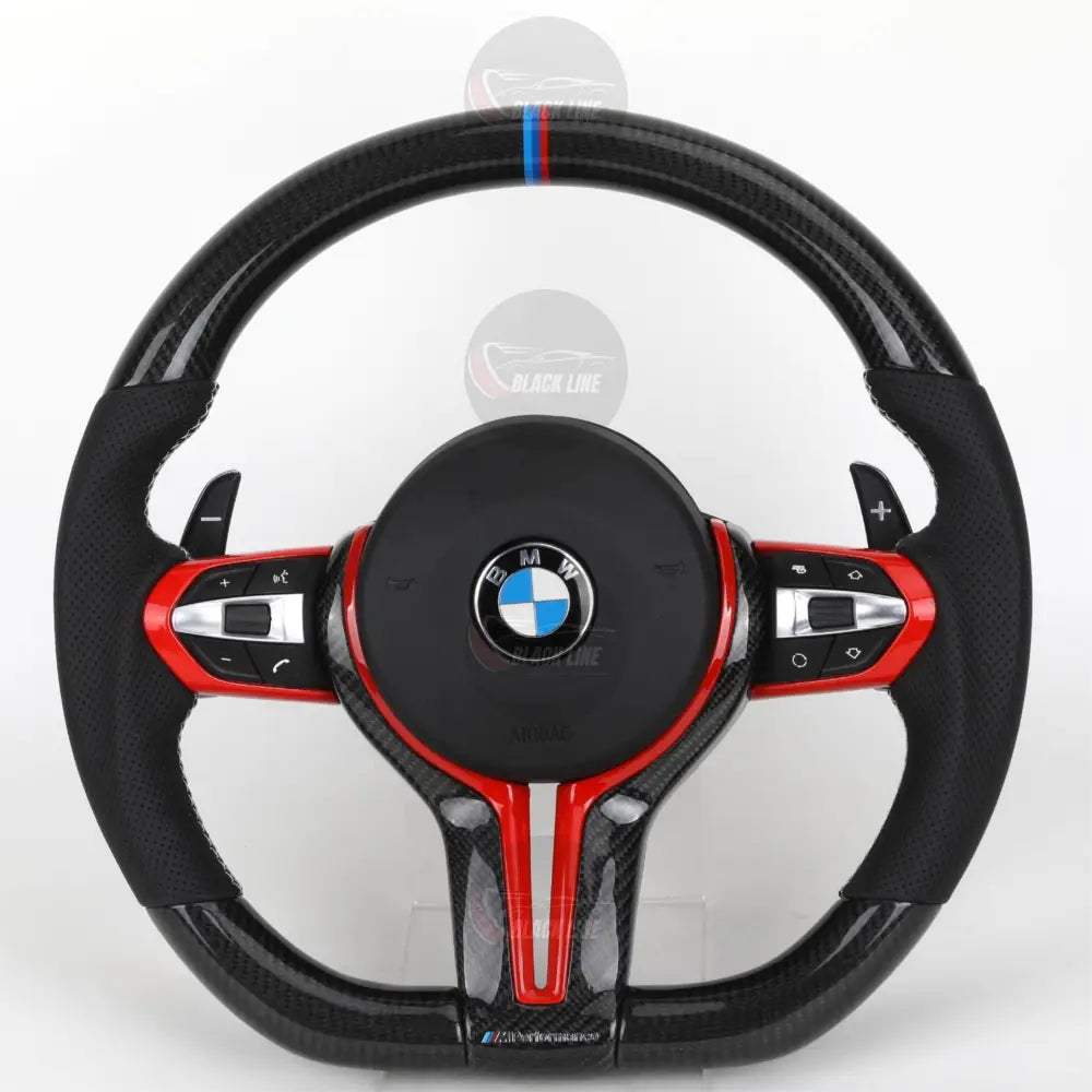 Volante BMW M Performance en Fibra de Carbono Cuero Perforado y Detalles Rojos con Levas y Multifunción