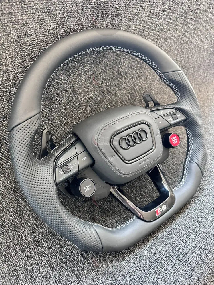 Volante Deportivo Audi RS de Cuero Negro Perforado con Drive Select Start Engine Stop Levas y Airbag Incluido