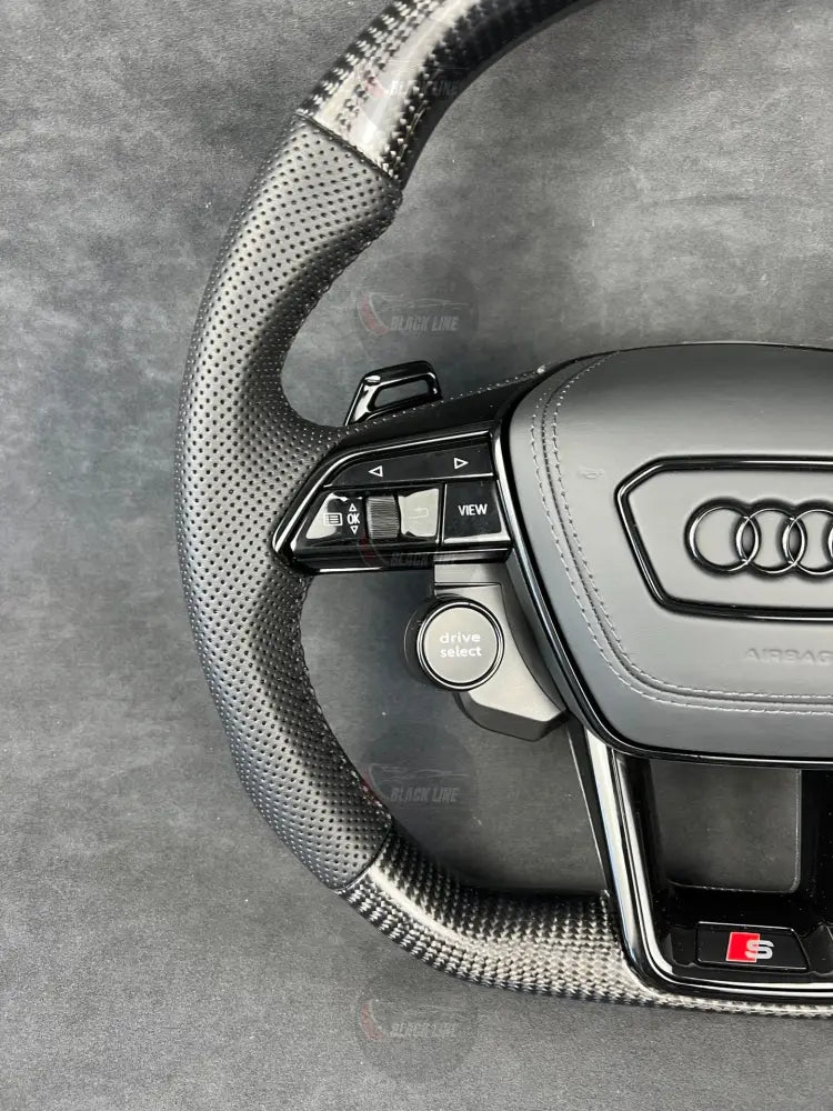 Volante Deportivo Audi S de Carbono y Cuero Perforado con Drive Select Start Engine Stop Levas y Airbag Incluido