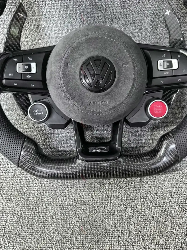 Volante Deportivo Volkswagen R de Carbono Cuero Perforado y LED con Levas Drive Select Start Engine Stop y Airbag
