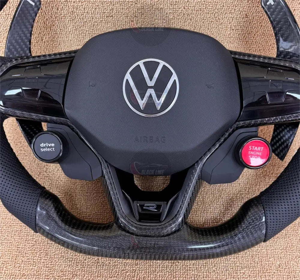 Volante Deportivo Volkswagen R-Line de Fibra de Carbono y Cuero Perforado con Mandos Multifunción
