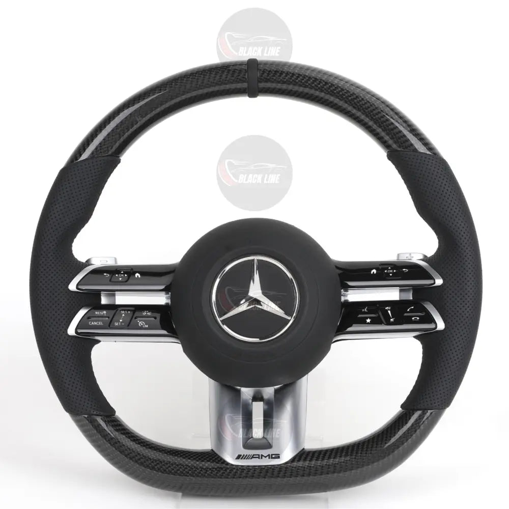 Volante Mercedes-AMG de Fibra de Carbono y Cuero Perforado con Airbag Incluido
