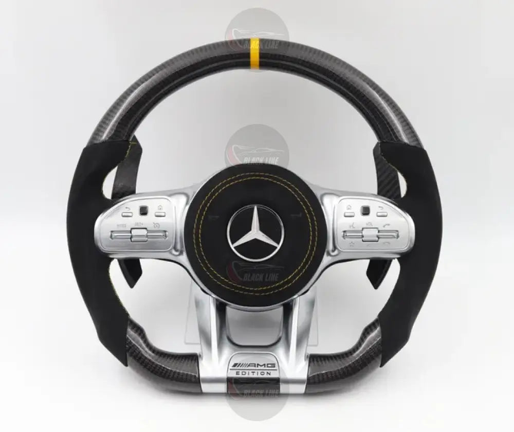 Volante Mercedes-AMG Edition Personalizado en Fibra de Carbono Alcantara y Costuras Amarillas con Airbag Incluido