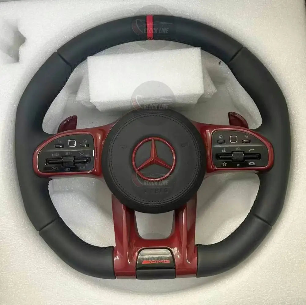 Volante Mercedes-AMG Personalizado en Cuero Negro con Molduras Rojo Oscuro y Airbag Incluido