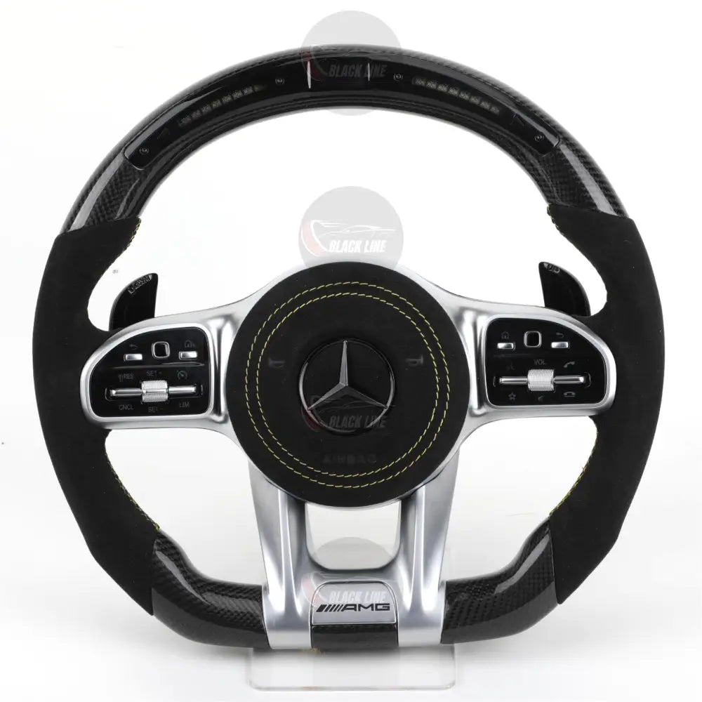 Volante Mercedes-AMG Performance en Fibra de Carbono y Microfibra con Levas Pantalla LED y Multifunción
