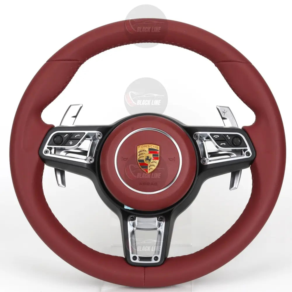 Volante Porsche Deportivo | Cuero Rojo Burdeos Cromado y Levas