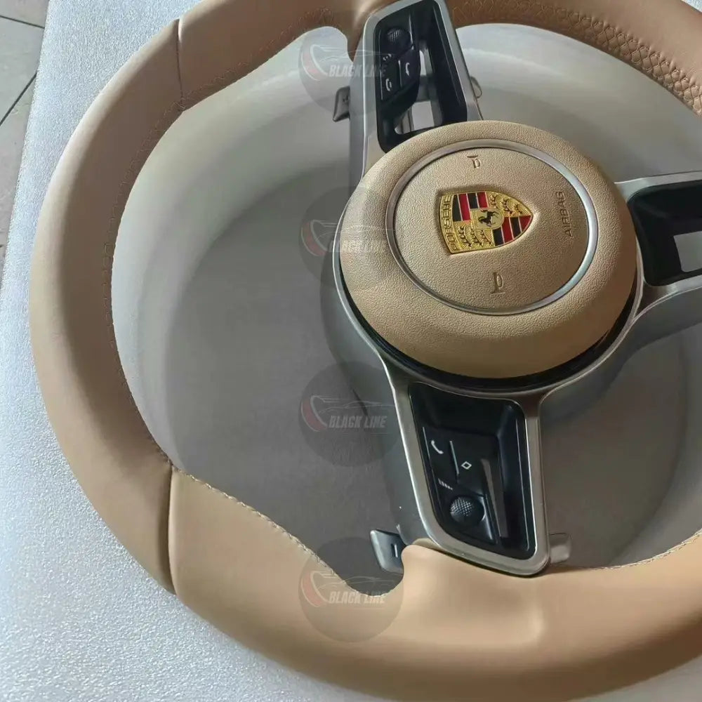 Volante Porsche en Cuero Beige Camel | Levas de Cambio Mandos Multifunción Radios Metalizados y Airbag