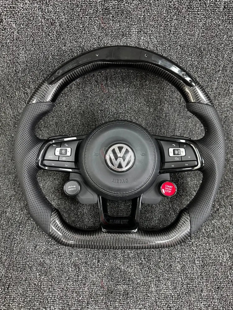 Volante Volkswagen Deportivo en Fibra de Carbono y Cuero Perforado | Display LED Levas Drive Select Start Engine Stop