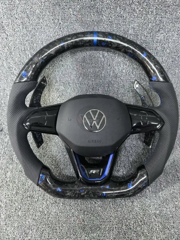 Volante Volkswagen Golf R Carbono Forjado Azul | Cuero Perforado y Levas
