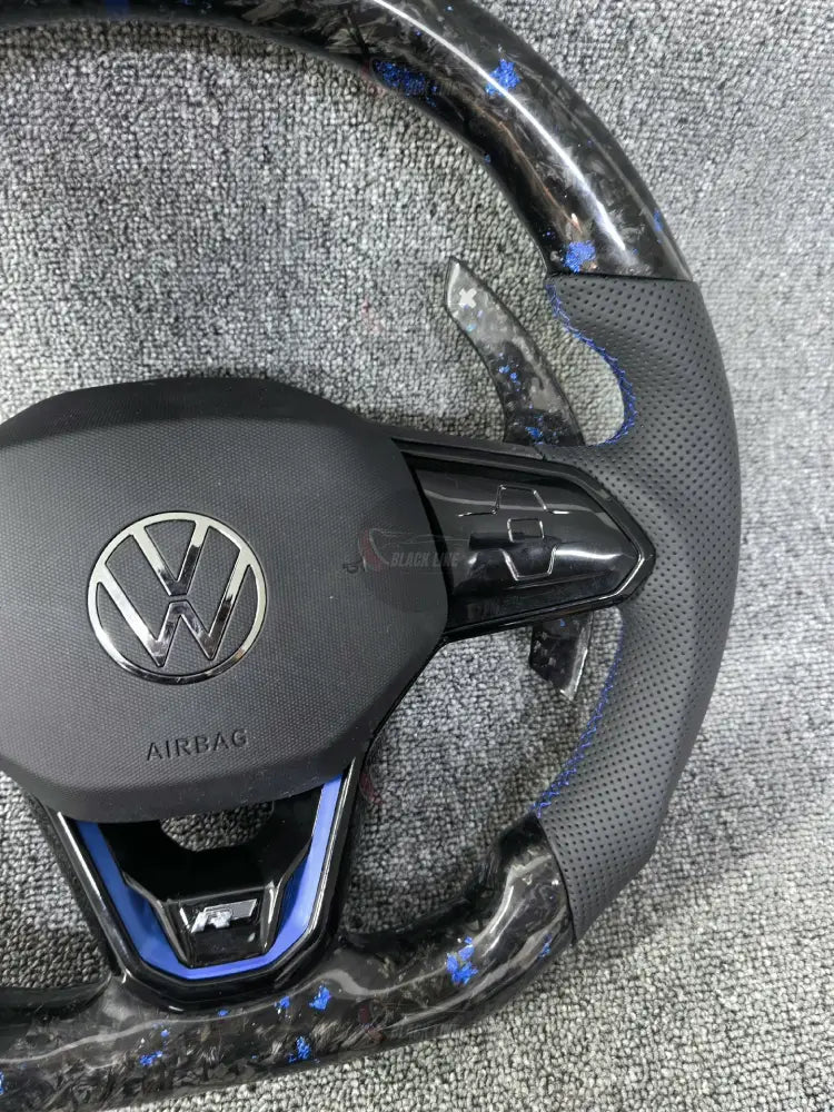 Volante Volkswagen Golf R Carbono Forjado Azul | Cuero Perforado y Levas