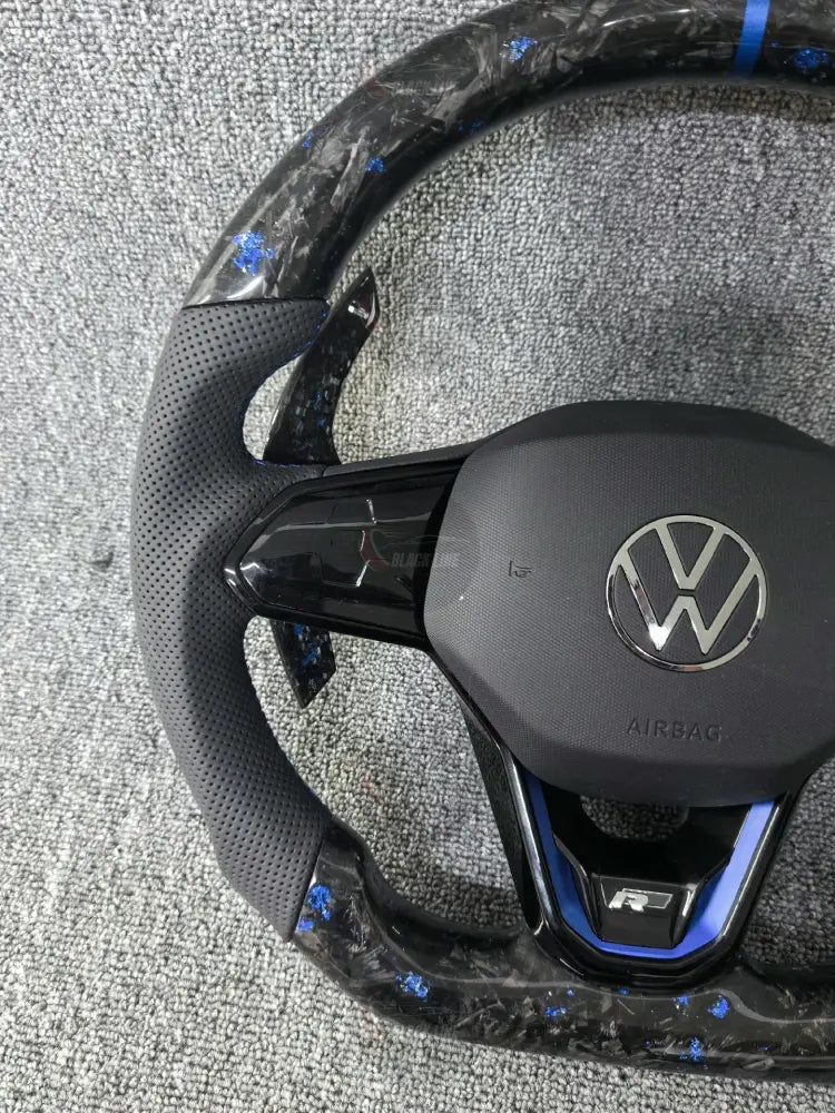 Volante Volkswagen Golf R Carbono Forjado Azul | Cuero Perforado y Levas