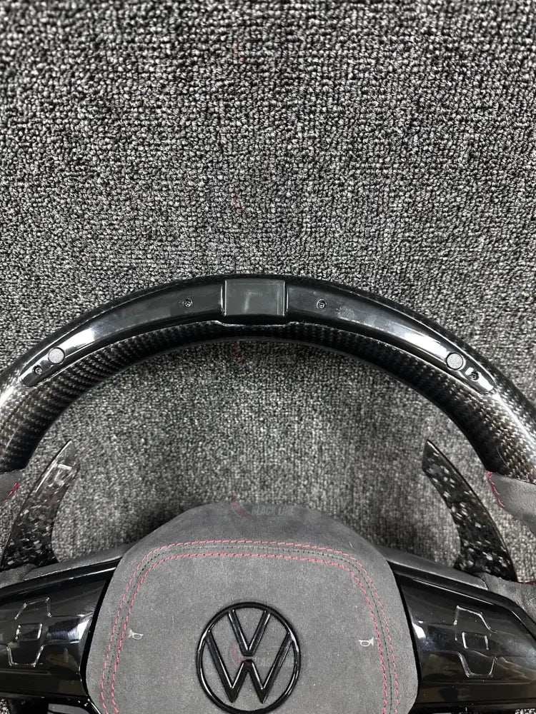 Volante Volkswagen GTI Deportivo en Carbono y Alcántara | Pantalla LED Levas de Carbono Mandos Multifunción Fondo Plano