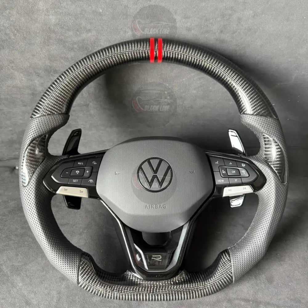 Volante Volkswagen R en Fibra de Carbono y Cuero Perforado con Levas y Multifunción