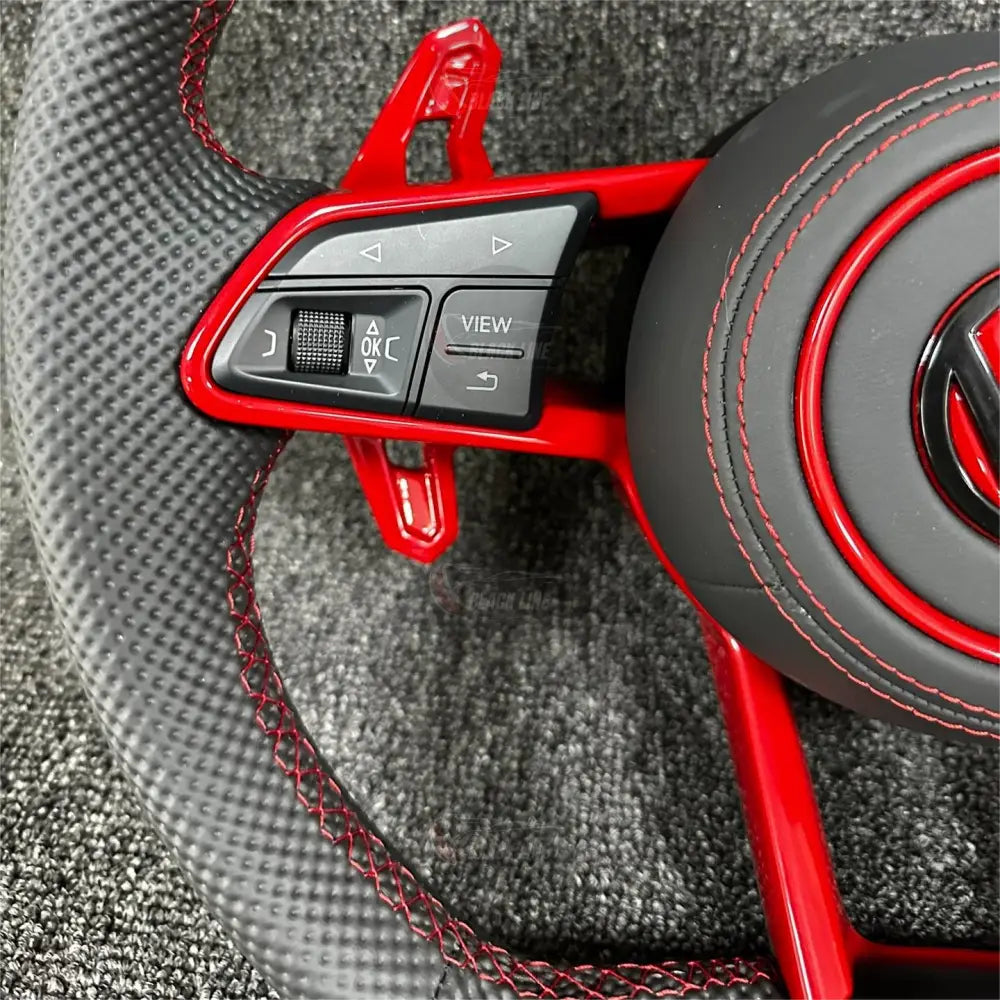 Volante Volkswagen R Deportivo en Cuero Negro Texturizado | Levas Rojas Multifunción Airbag y Marcador Central Rojo