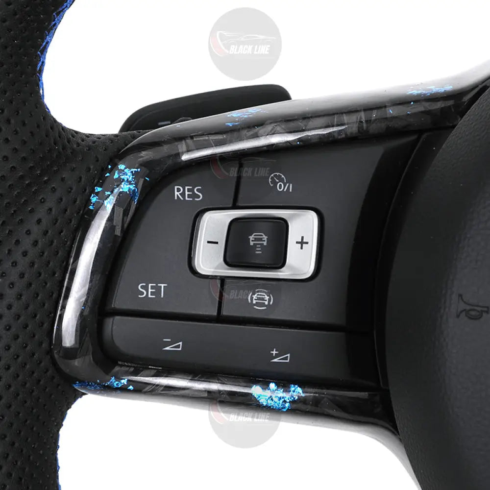 Volante Volkswagen R Performance en Fibra de Carbono Negro con Costuras Azules Levas DSG y Multifunción
