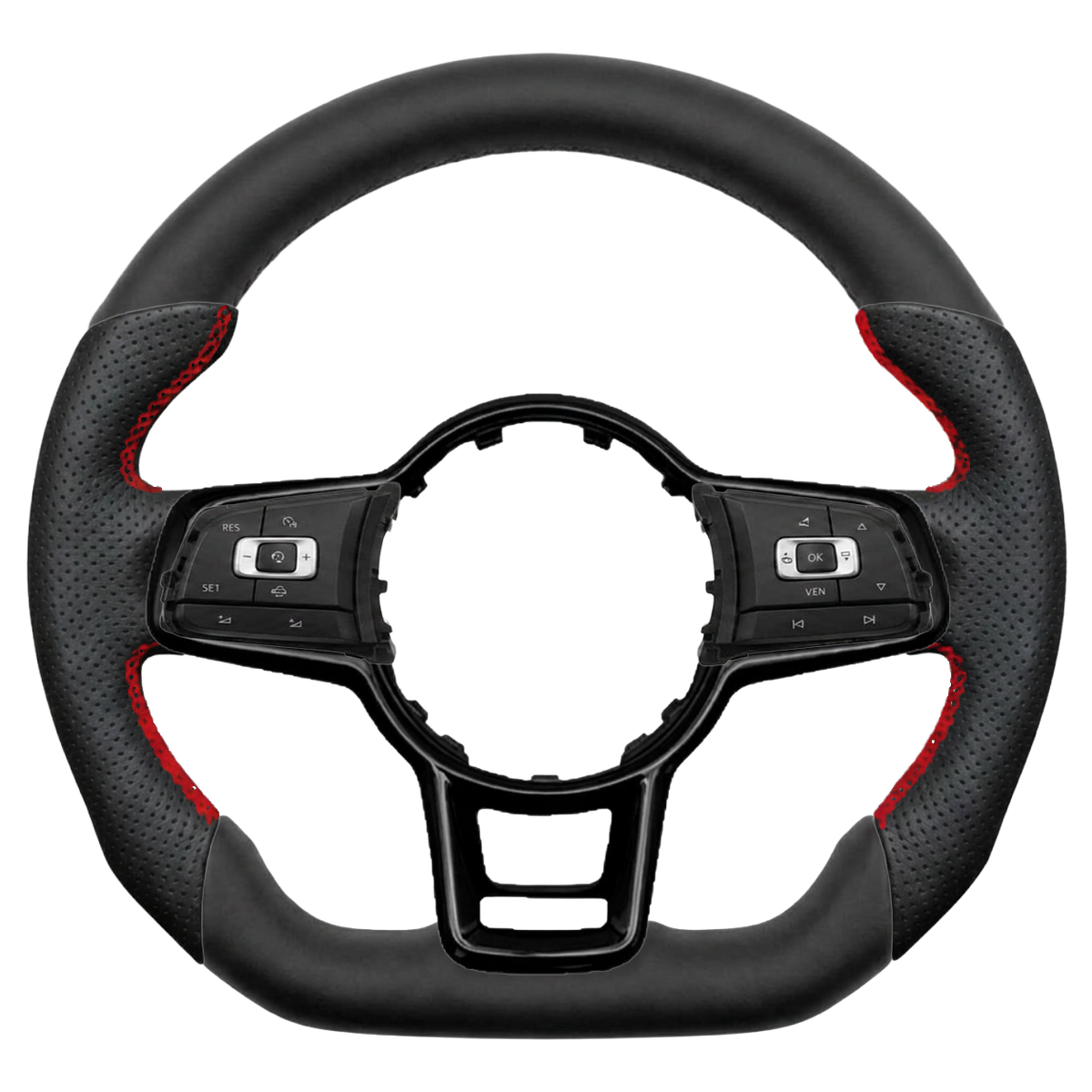 Volante Volkswagen MK7 del configurador Kickflip sin airbag, cuero negro y costuras rojas